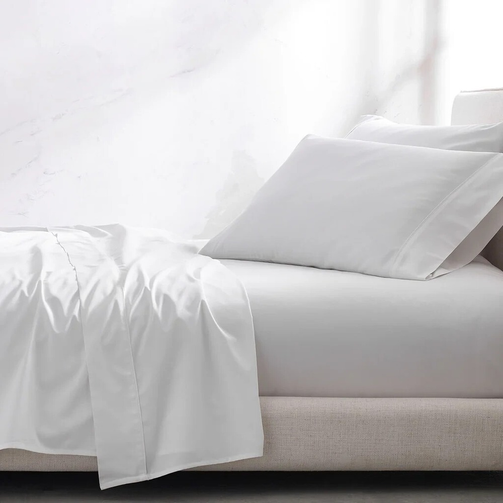 New $120 Kassatex Bamboo Sateen Flat Sheet Pillowcase Set White, California King